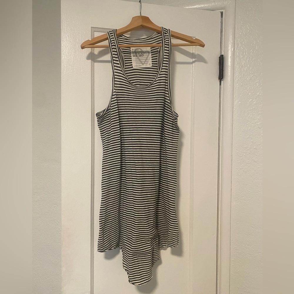 Frank and Eileen grey and white striped dress.